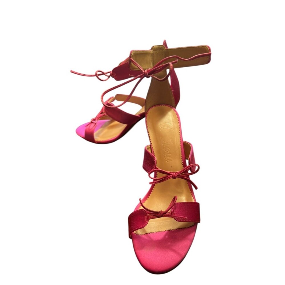 J Crew Collection Rylie Lace-up Heels in Italian Satin Size 7.5 Pink Barbiecore
